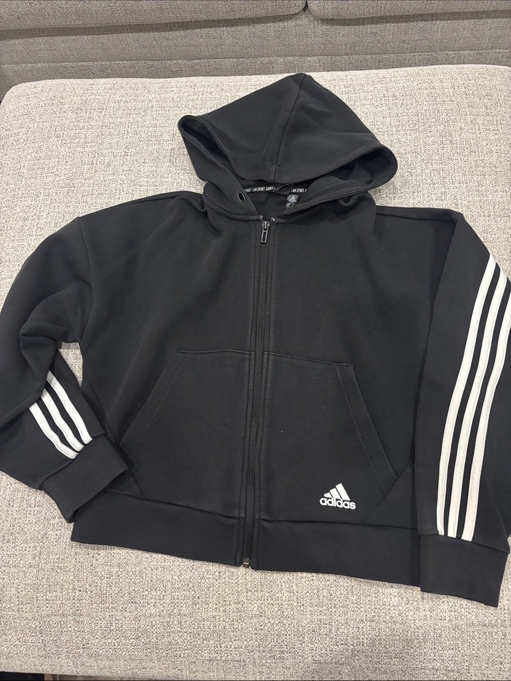 adidas Black Kids Full-Zip Hoodie with White 3-Stripes